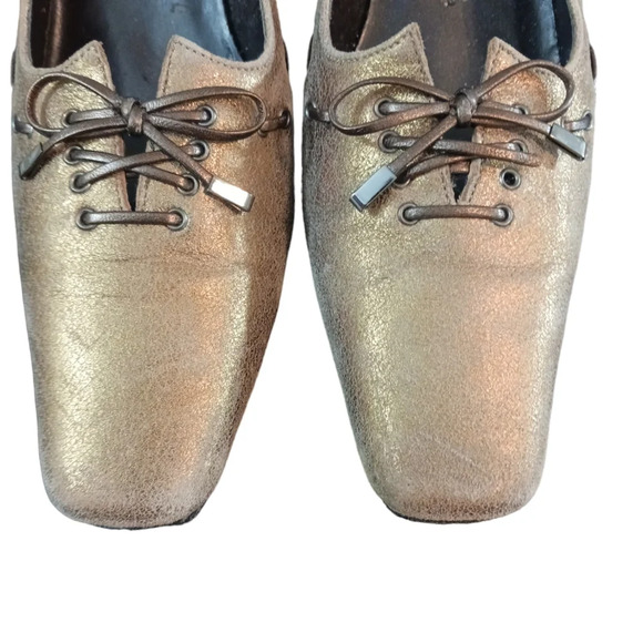 VANELI Vintage Gold/Bronze Square Toe Kitten Heel Pumps Size 7 - Picture 5 of 12
